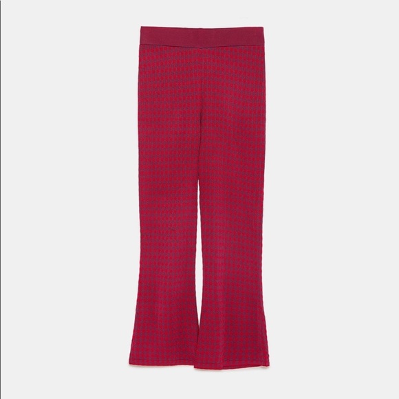 NEW Zara knit houndstooth print cropped flare pant red purple - Picture 8 of 8